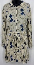 Free People Womens Cream Blue Floral Long Sleeve Dress Medium NEW NWT Tea Combo