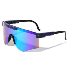 Mirrored Shield Sunglasses Blue Green Mirror Lens Splatter Paint Sporty Men Ski
