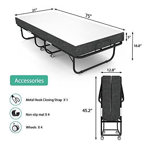 Folding Bed With Mattress Portable Foldable Guest Beds Cot Size