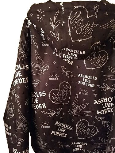 Assholes*s Live Forever ALF Embroidered Jacket Hoodie Black/White Hearts Sz XL - Picture 3 of 12