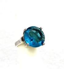 Gorgeous Blue Faceted Round Stone .925 Sterling Silver Women's Ring Size 6