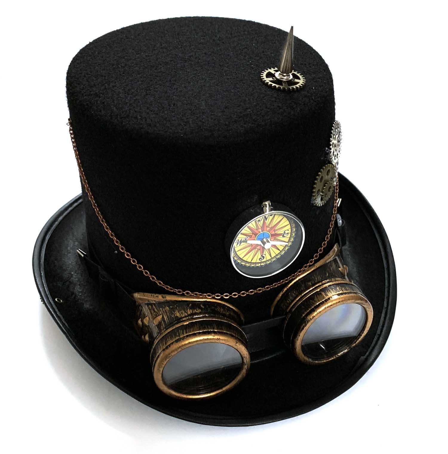 Gothic Steampunk High Top Hat Gears Chain Goggles Costume Hats For