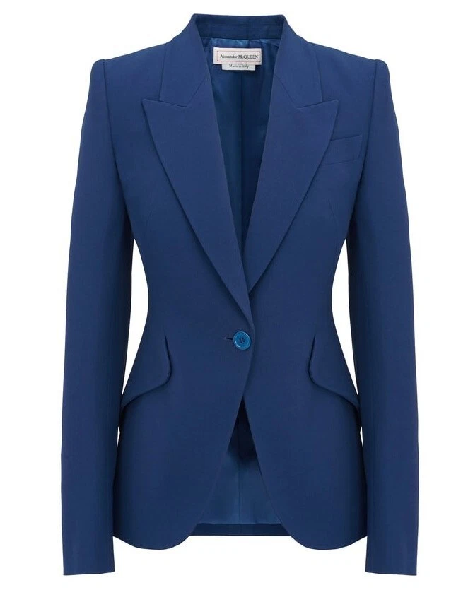 $2390 Alexander McQueen Women's Leaf Crepe Jacket Blazer Navy Size 46 / US 10