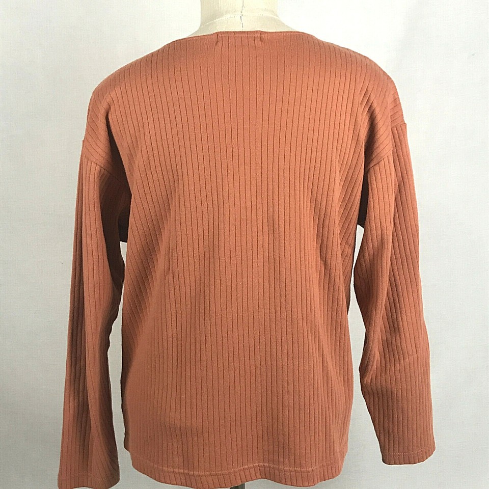 JL Plum Top Womens Size S Terra Cotta Ribbed 100 Cotton Embroidery