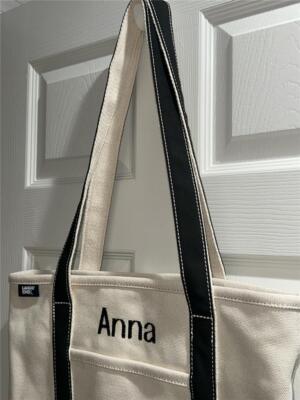 Lands End Zip Top Long Handle Canvas Tote Bag 