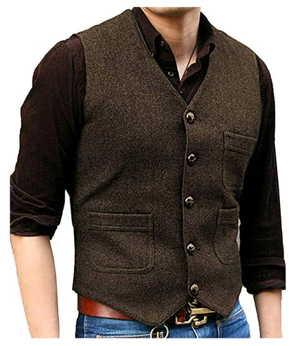 Herren Weste Weste Herringbone Tweed Vintage formelle Hochzeit Retro 42 44 46 48 - Bild 13 von 33