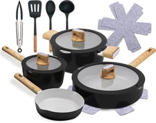 NutriChef 14-Piece Non-Stick Ceramic Cookware Set (Black)