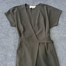 Charles Henry Dress Womens XS Black Wrap Surplice Short Sleeve Midi Belted Sash