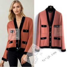 CHANEL 21B 2021 Beige Orange Black Cashmere Knit Jacket Cardigan 40 42 US8 10