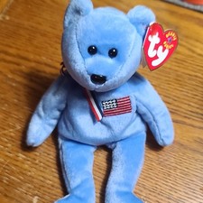 Ty Beanie Babies America Bear Blue Plush with US Flag