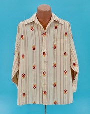Men's VTG 70s Beige Yellow  Orange Polyester Shirt Sz L 1970s Disco