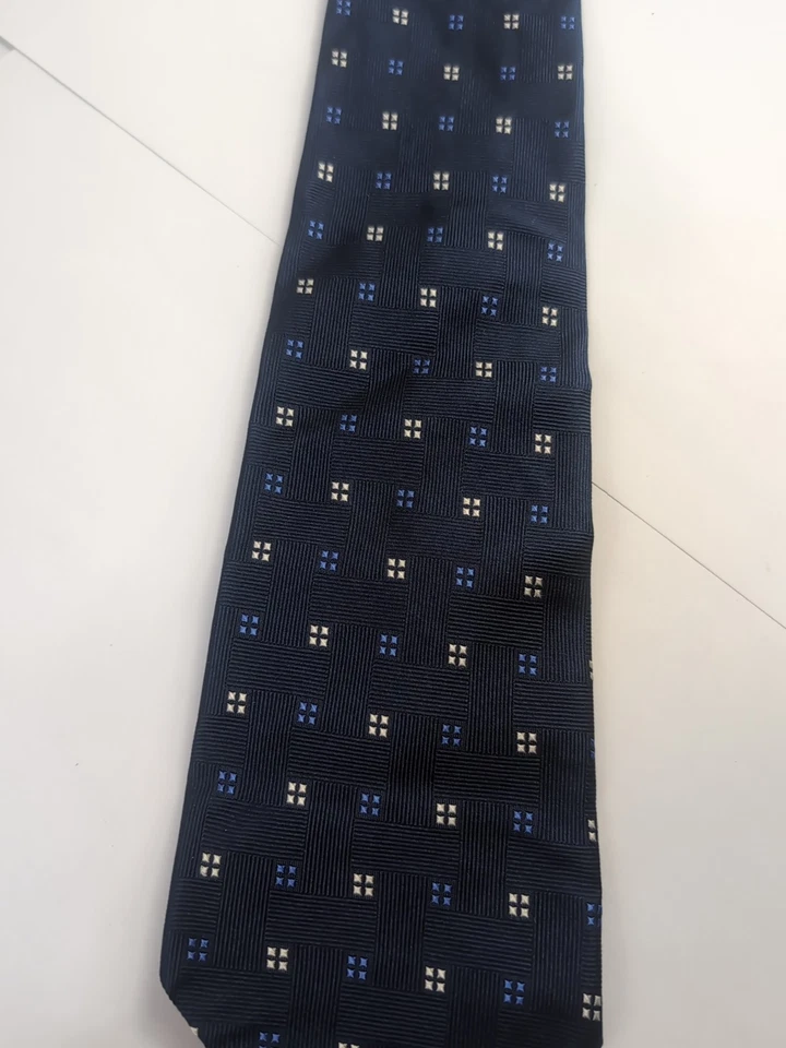 Corbata vintage Lauren Ralph Lauren etiqueta verde para hombre azul oscuro con patrón blanco azul Foto 2 de 4