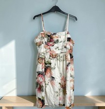 EXPRESS Floral Babydoll Mini Linen Blend Dress Sz Large $69.95