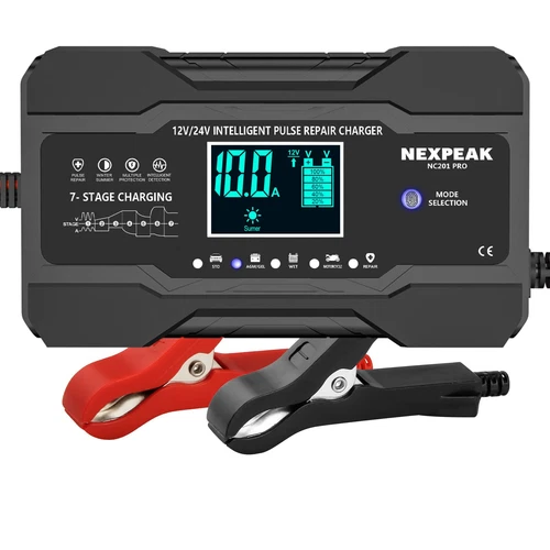 10-Amp Car Battery Charger, 12V and 24V Smart Fully Automatic Battery Trickle...
