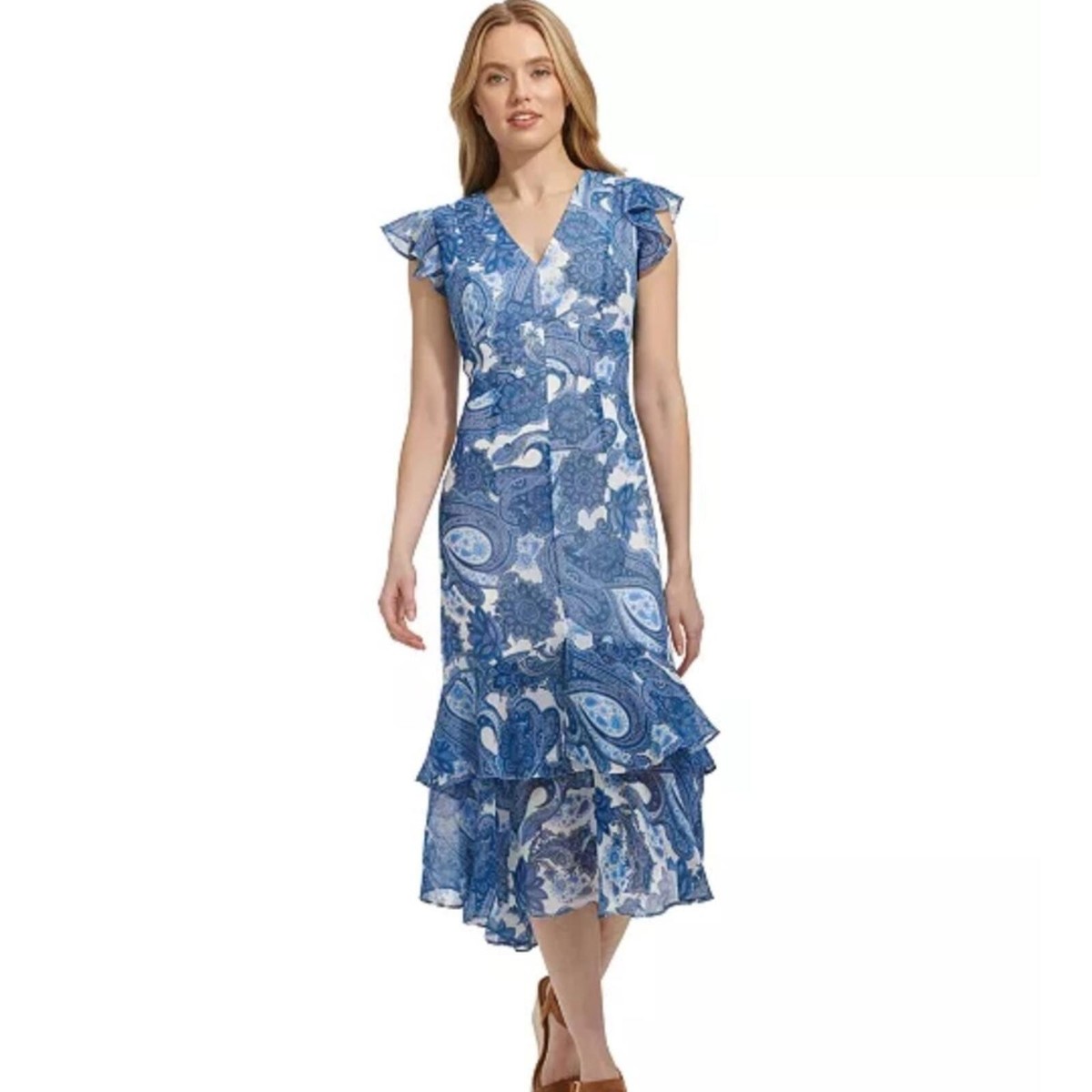 tommy hilfiger paisley chiffon midi dress Tommy Hilfiger Women's Paisley-Print Ruffled Midi Dress
