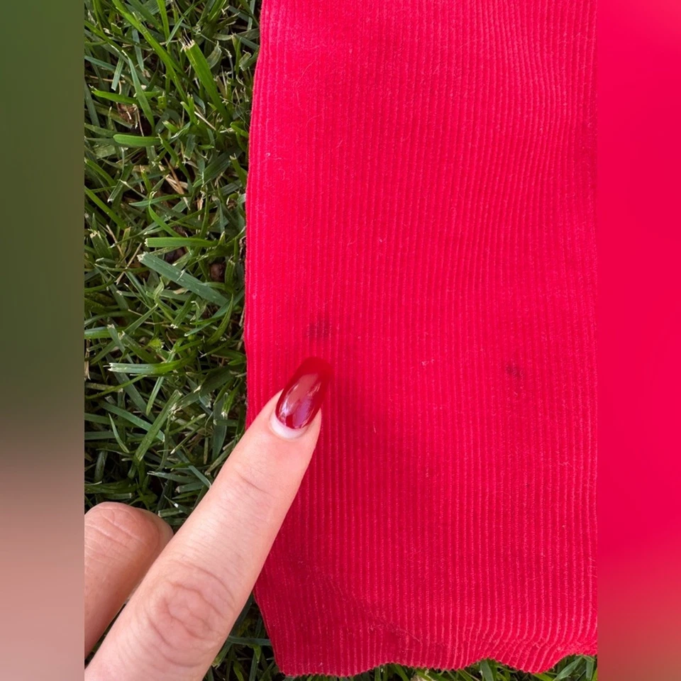 70s Vintage Red Corduroy Flared Overalls Sz Xs - Image 3 of 4