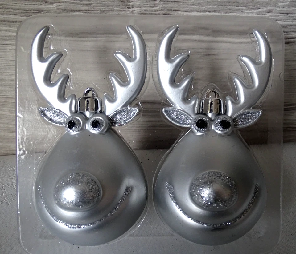 2 Christbaumkugeln--Rentier--silber matt--Baumschmuck-Rentier Kopf- ca.11 cm * - Bild 4 von 4