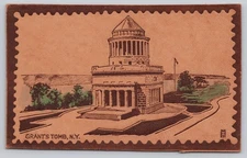New York City Grants Tomb Riverside Drive Mausoleum Scene Leather Postcard