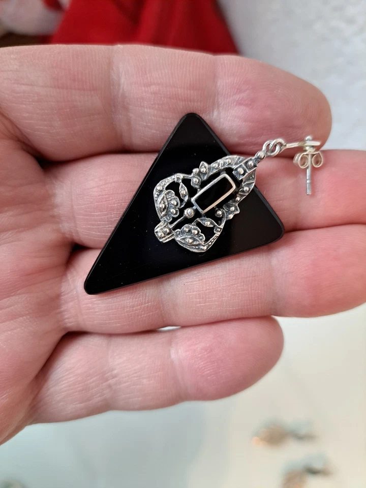 Orecchino Singolo,Molto Bella Orecchini Pendenti 925 Argento con Onice e - Immagine 4 di 4