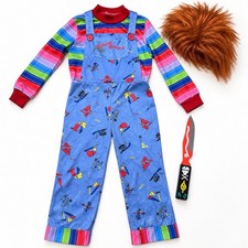 Spirit Halloween Chucky Costume Child Size SM MD 6 7 8 Overalls Shirt Wig Lot