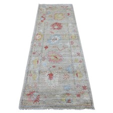 2'9"x7'10" Gray Wool Hand Knotted Afghan Angora Oushak Runner Oriental Rug 21571
