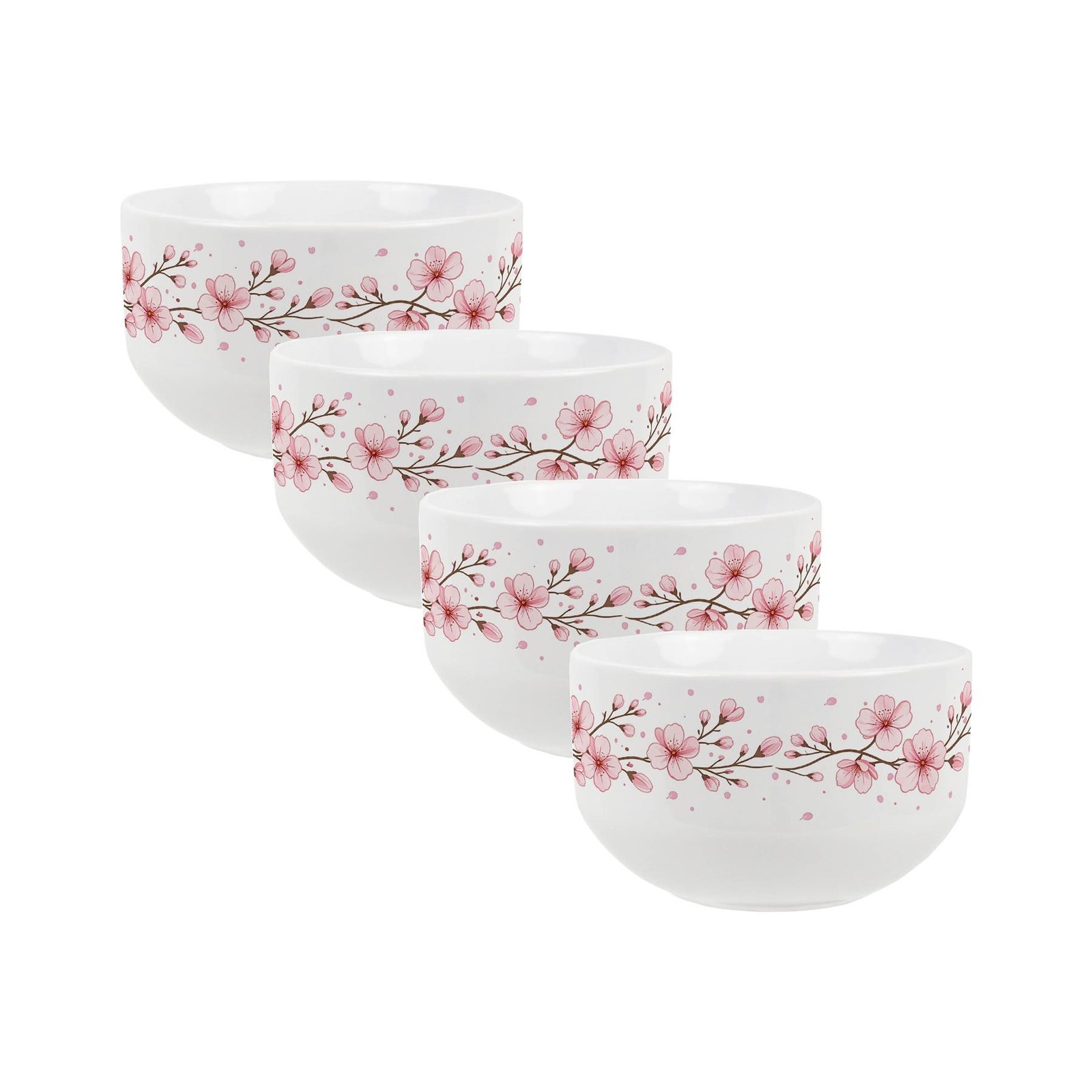 Cherry Blossom Large Cereal Bowl Set - 4x Ceramic Dinnerware Serving Bowl