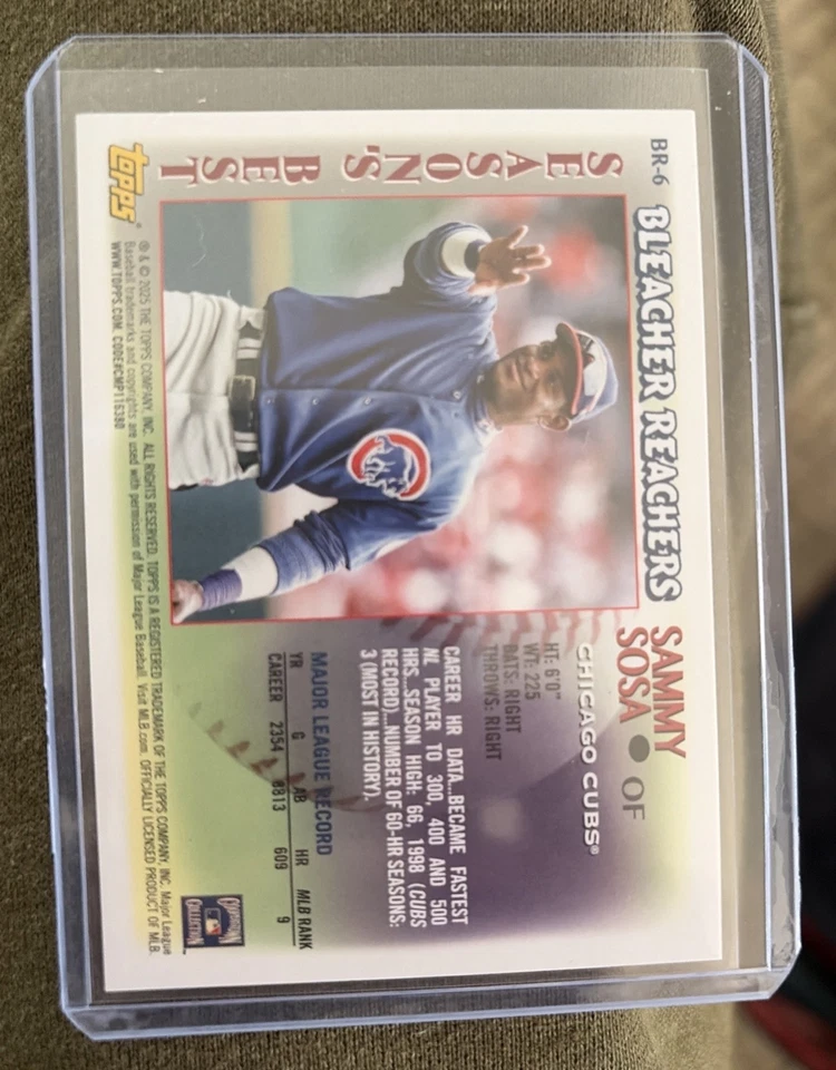 Camiseta deportiva 2025 Topps Update Series Sammy Sosa Bleacher Reachers 10/25 número BR-6 Foto 2 de 2