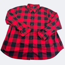 Chaps No Iron Button Front Shirt Red Black Buffalo Plaid Fall Top Long Sleeve 2X