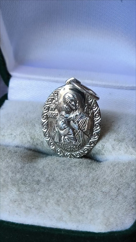Vintage PENDANT SILVER 925 Ukraine stamp MARY MOTHER OF GOD Christianity - Video 1 of 1