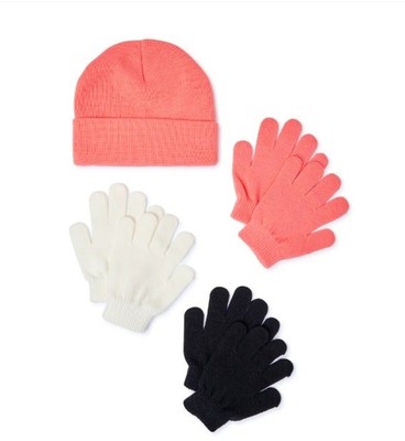Girl's Set of 3 Pairs of Gloves and a Hat NEW Wonder Nation