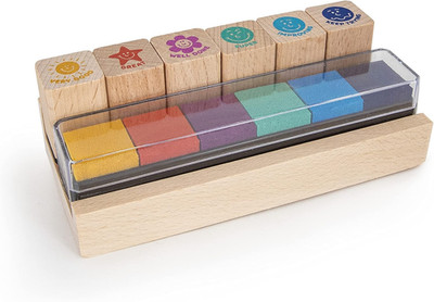TRENDHAUS 955715 Stempel Set Englisch, 6 Lehrerstempel Mit Bunten Stempelkissen,