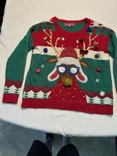 33 Degrees Reindeer  Sunglasses Hat Ugly Or Cute Christmas Sweater Small Unisex
