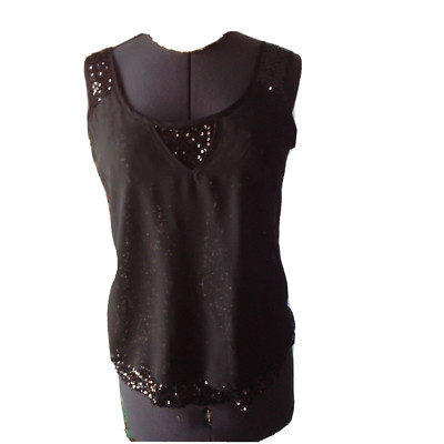 Cashe' Size Medium Women's Black Top Blouse Sleeveless Sequence Embellished Top