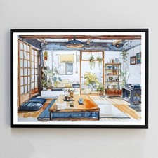 Living Room Plant Watercolour Painting Illustration A4 Home Decor Wall Art Print