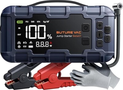 10-in-1 Portable Car Battery Jump Starter with Air Compressor 8000A 160PSI 45W C