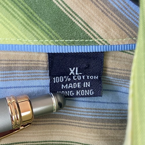 Indigo Palms Men’s Dress Shirt Size XL Blue Green Yellow Stripe 100% Cotton - Picture 5 of 5