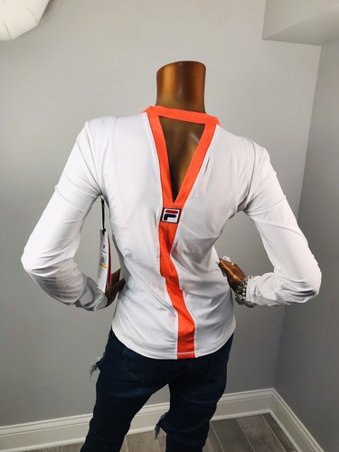 Top Fila S elasticizzato nuovo con etichetta outdoor tennis camicetta morbida maniche lunghe camicia taglio basso V - Foto 6 di 10