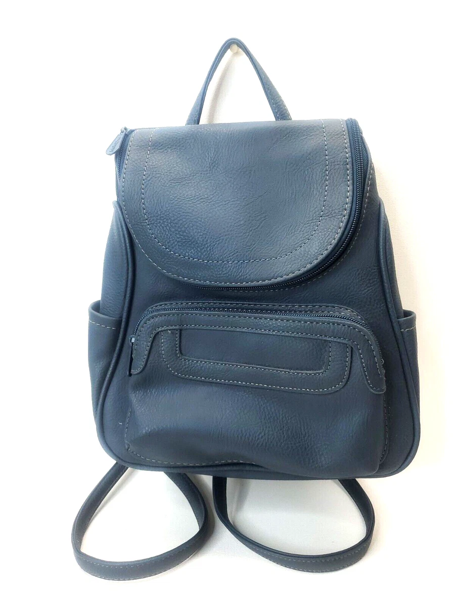 MultiSac Faux Leather Mini Backpack Blue Organizer Travel Bag Purse