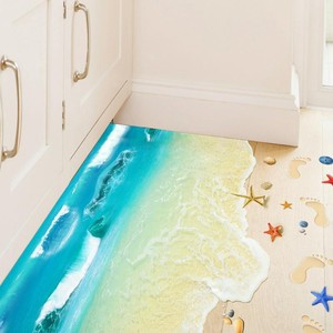 3d Ocean Beach Sand Wall Stickers Bathroom Floor Decor Art Decal
