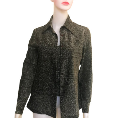 Vintage 70s Metallic Lurex Disco Twinset Tank Top & Button Down Shirt Women s M