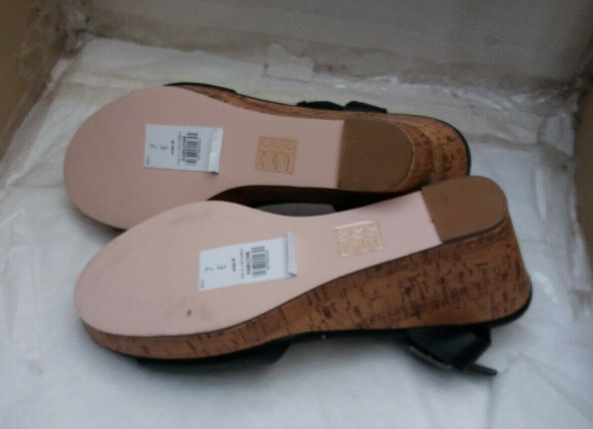 Evans "Harlowe" Ladies Cork Wedge Heel Sandals Black UK 7E Wide