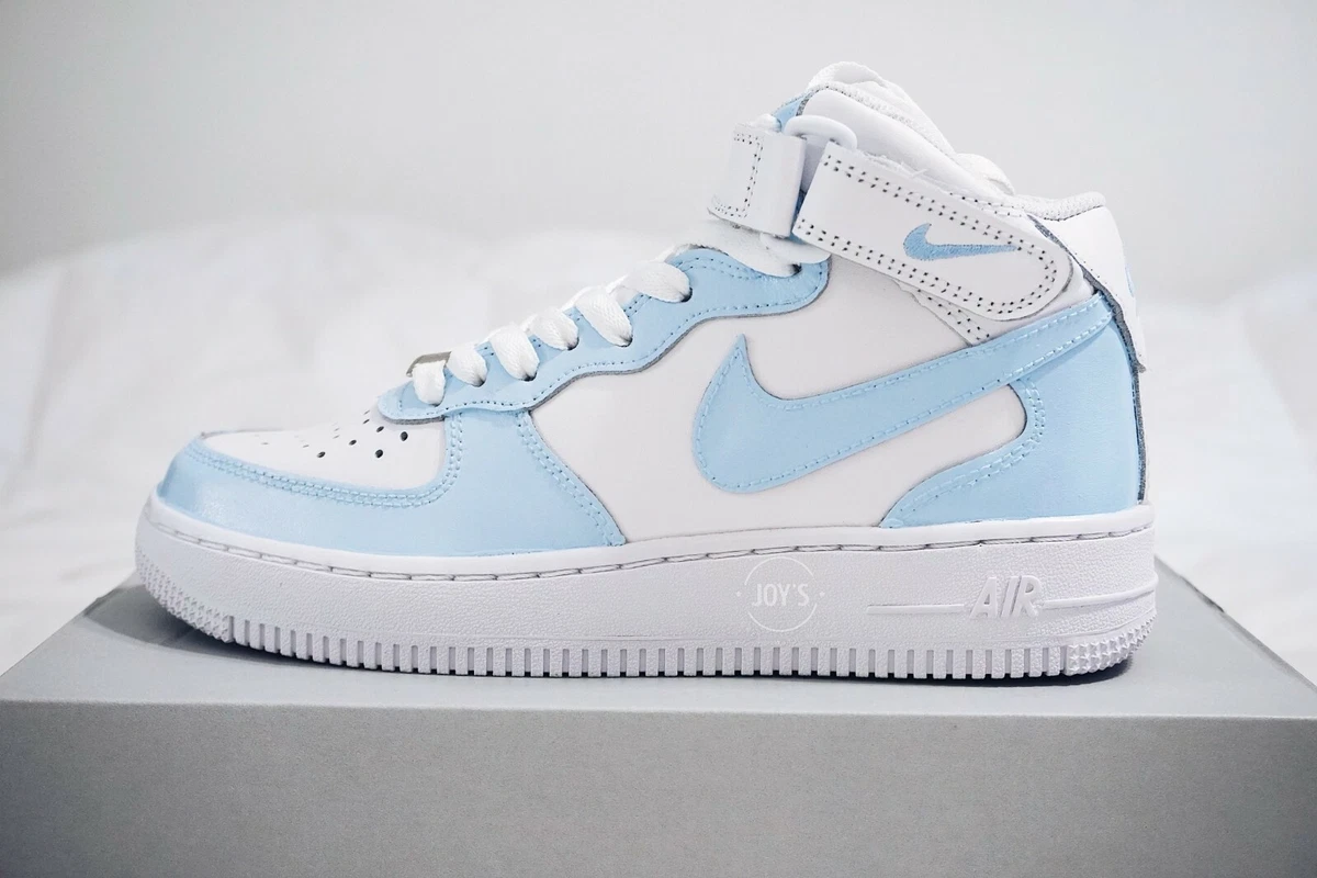 Baby Blue and Black Custom Nike Air Force 1 Mid/High Sneakers-Brand New!