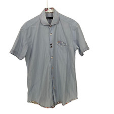 Bogosse Mens Size M Blue Cotton Short Sleeve Mini Lewis Shirt