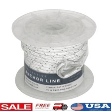 1/4" Reflective Nylon Boat Anchor Line 100ft Zinc Clip UV Resistant 350lb Load