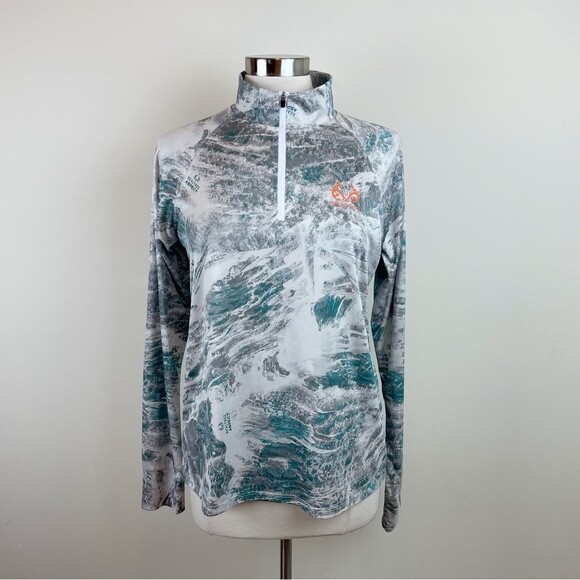Ocean + Coast Realtree Green Gray Long Sleeve Quarter Zip Top