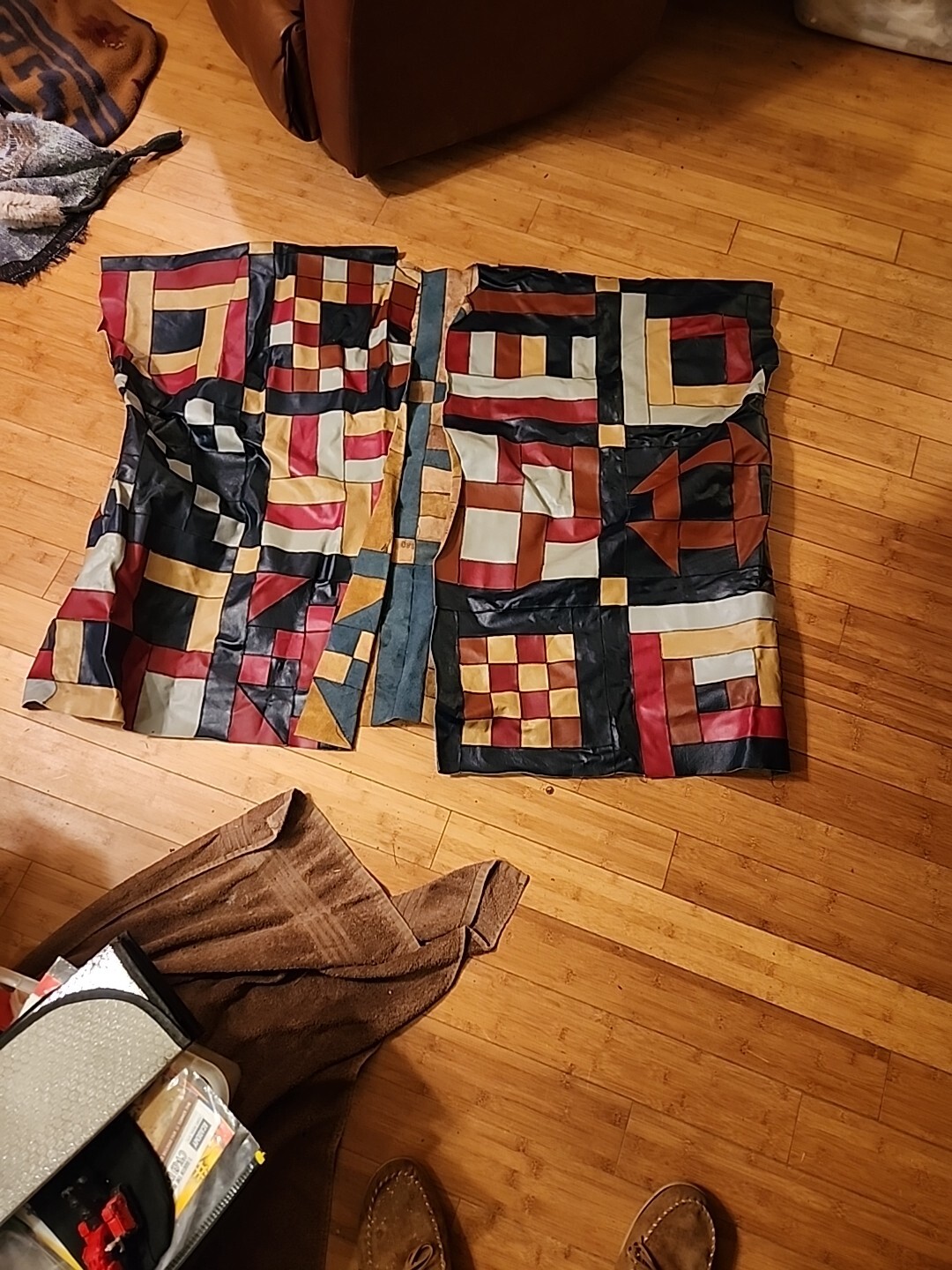 Unique Large Leather Colorful Patchwork Poncho Se… - image 1