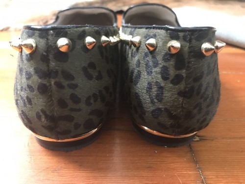 Zara ballet flats 40 9 smoking shoes animal print fur gold studs - 第 2/6 張圖片