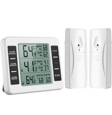 Wireless Digital Refrigerator Freezer Thermometer Temp Alarm 2 Sensor In/Outdoor