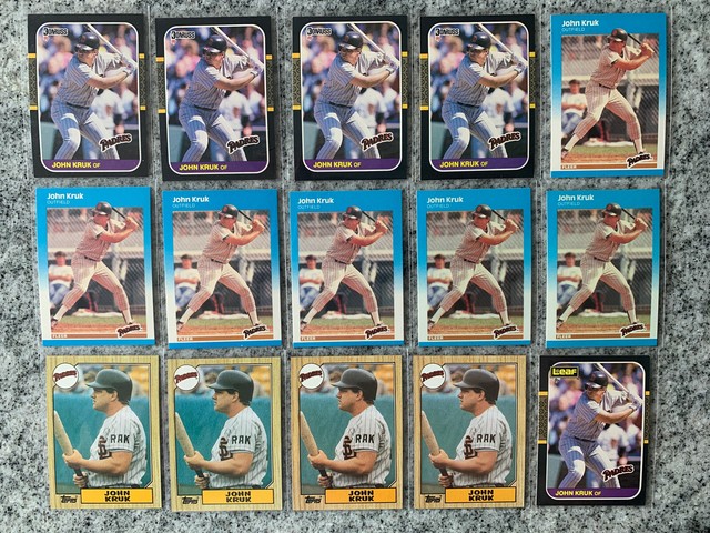 John Kruk Rookie Card Lot Of 15 RC 1987 Topps Dinruss Fleer Leaf 328 