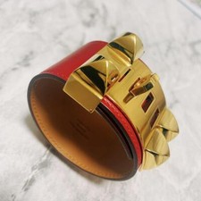 BRACELET HERMES Collier de Chien Bracelet Rouge Or Rose S Accessoires Femme B...